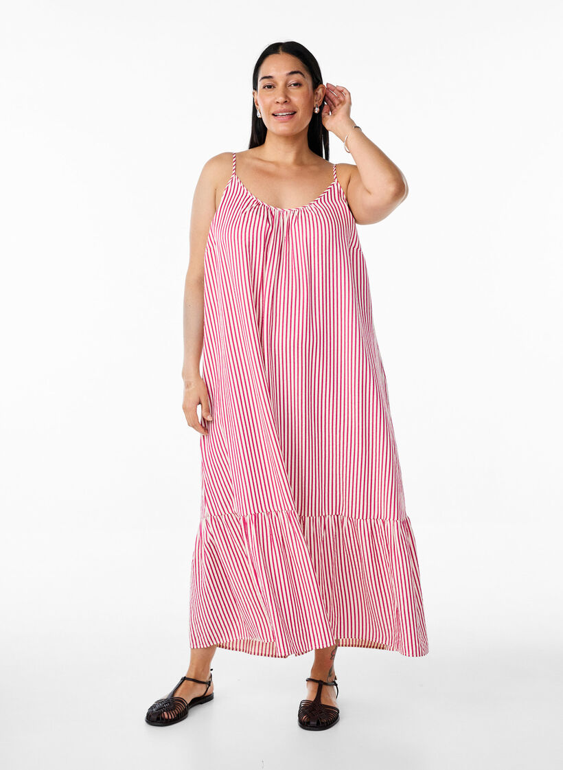 Sommerkjole med striper og A-form, Raspberry w. Stripe, Model