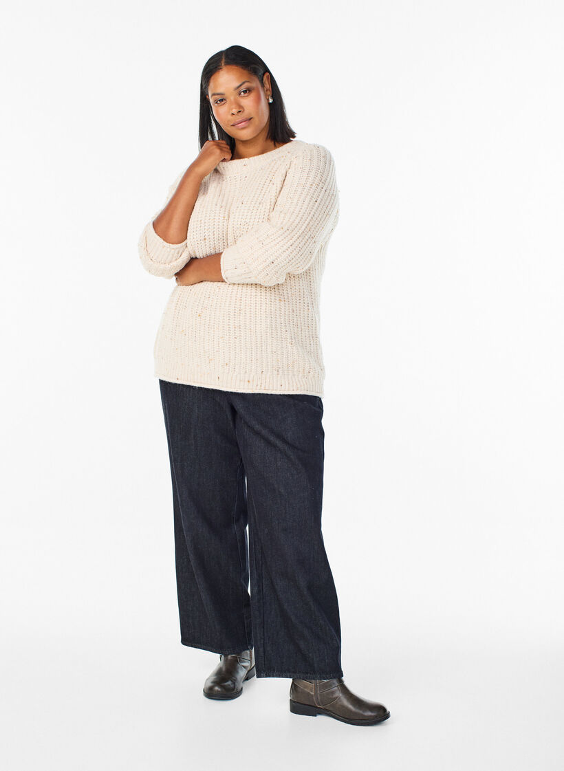 Strikket genser med raglanermer, Beige, Model image number 1