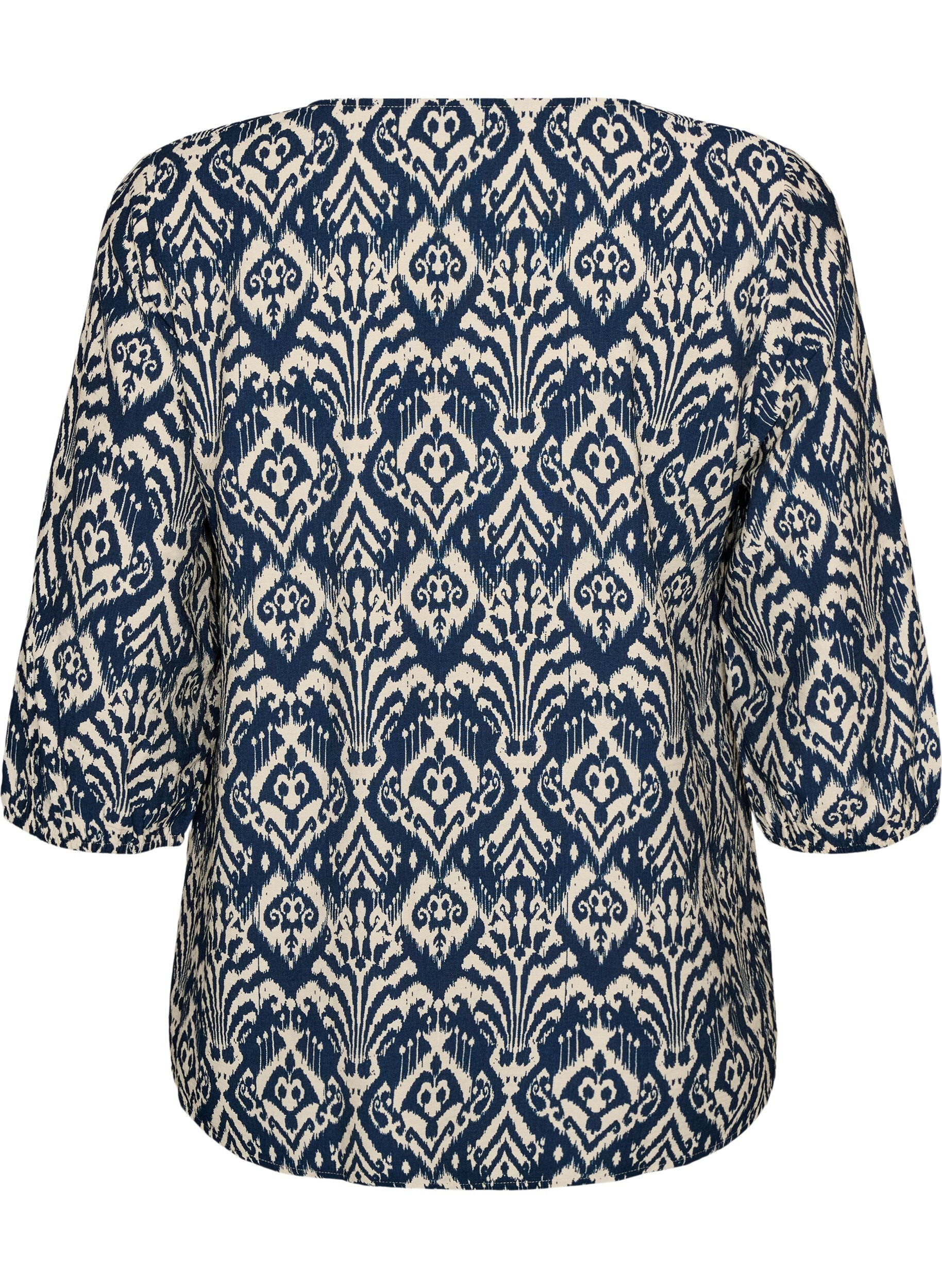 ZizziM&oslash;nstret viskosebluse med 3/4-ermer, Bl&aring;, Packshot image number 1