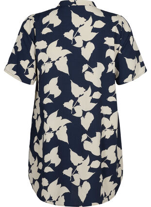 FLASH - Blomstrete tunika med korte ermer, Blue White Flower, Packshot image number 1