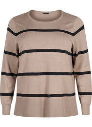Strikket viskosebluse med striper, Desert Taupe Comb