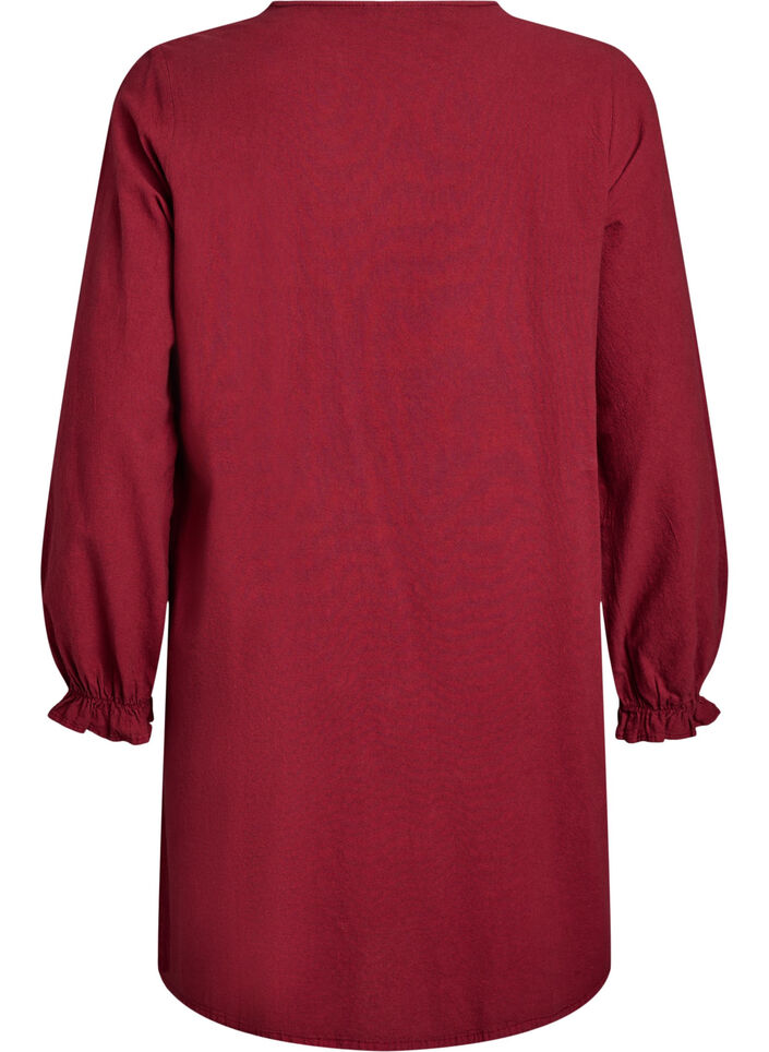 Kort bomullskjole med V-hals, Mørk Bordeaux, Packshot image number 1