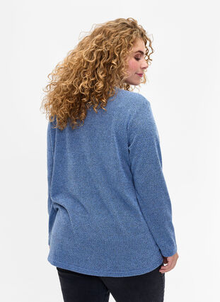 Melange Bluse med rund hals og lange ermer, Blue Bonnet, Model image number 1