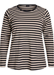 Stripete bluse med lange ermer, Black w. Birch 