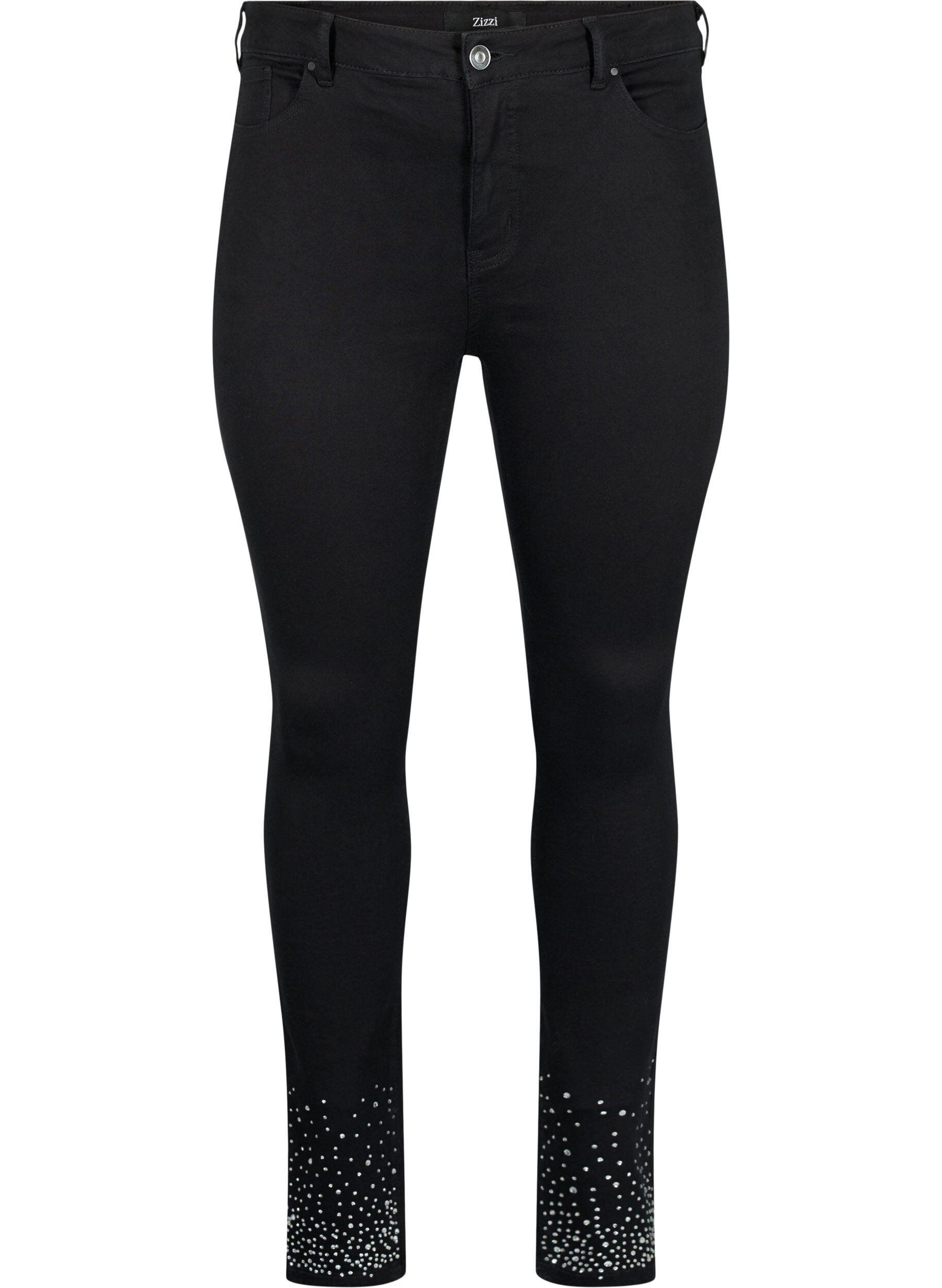 Zizzi H&oslash;y midje Amy jeans med rhinestones, Black, Packshot image number 0
