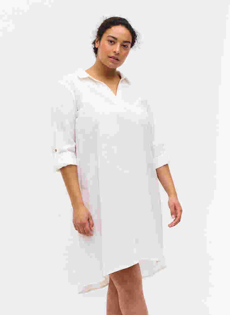 Kjole med V-hals og krage, White, Model