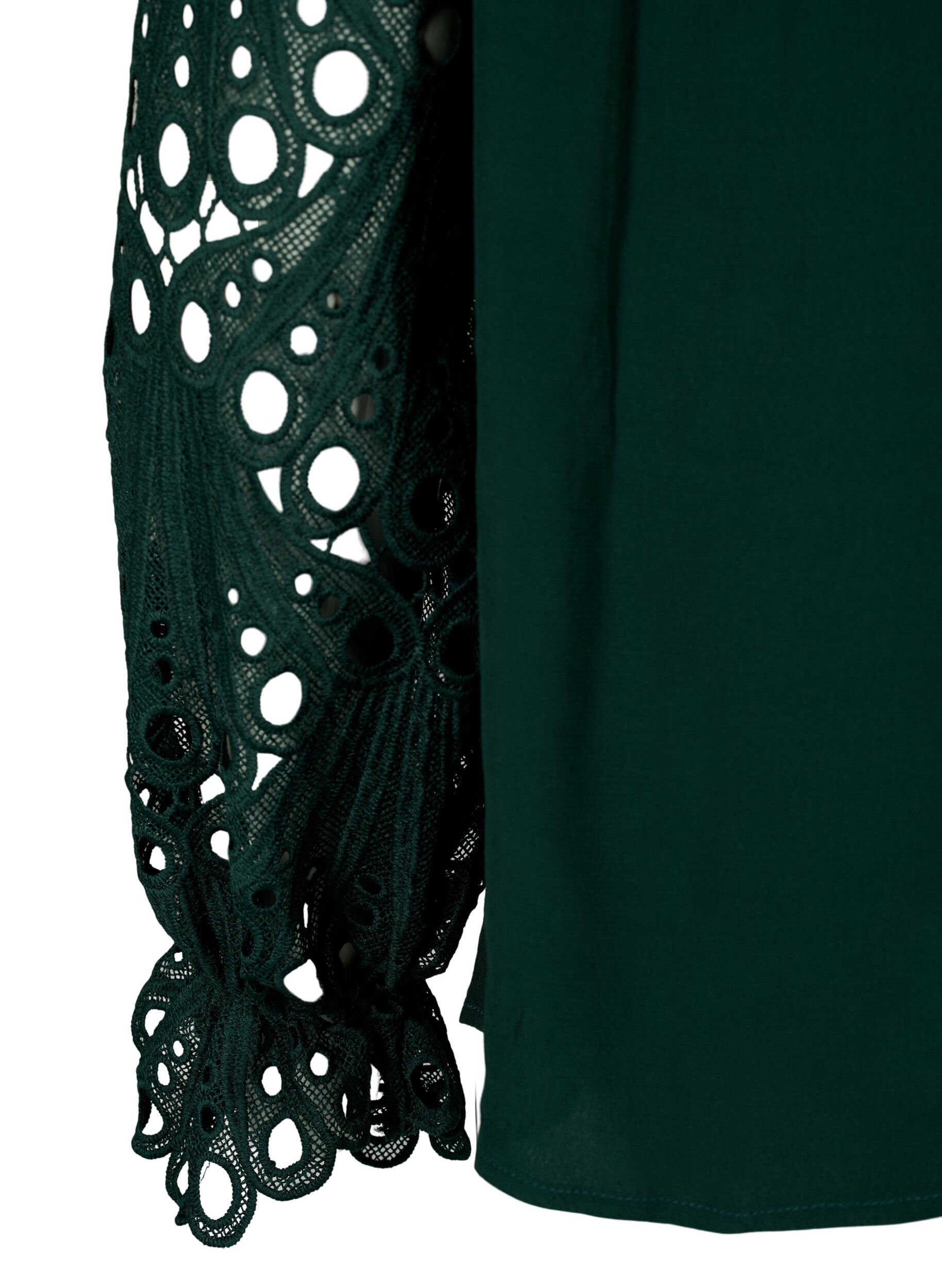Zizzi Bluse i viskose med crochet ermer, Scarab, Packshot image number 3