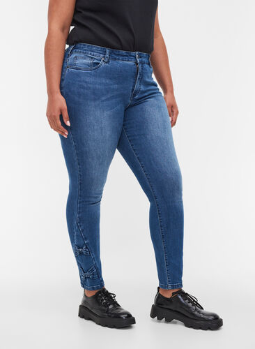 Super slim Amy jeans med sløyfe, Dark blue, Model image number 0