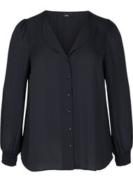 Skjorte med V-hals og smock, Black