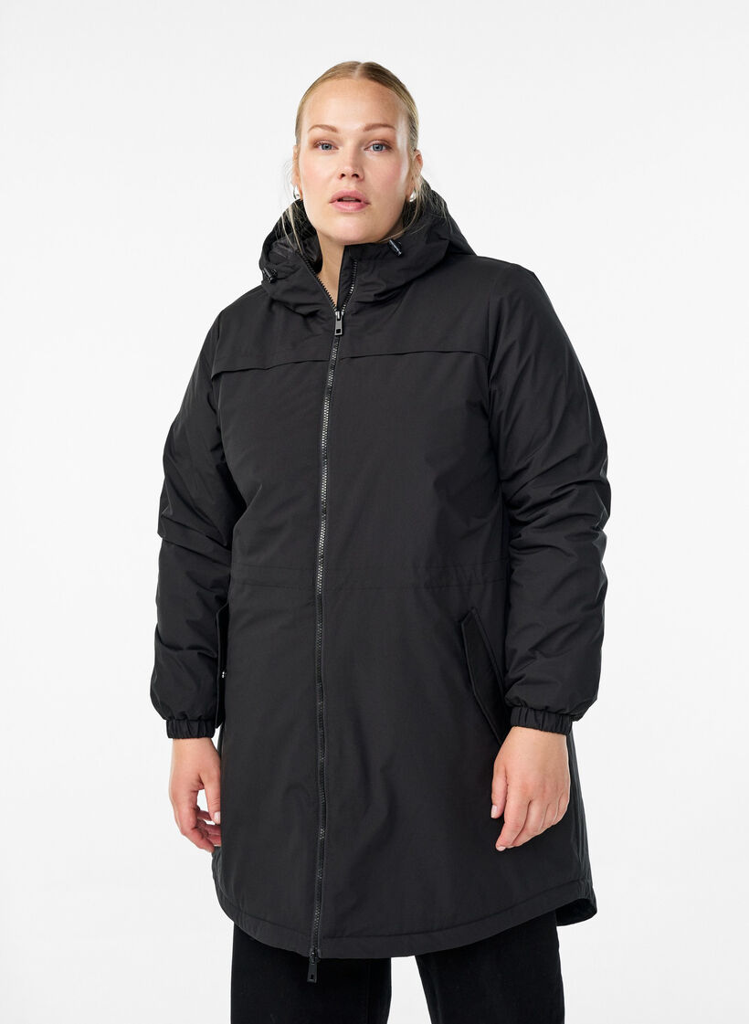 Lett polstret parka med hette, Svart, Model image number 0
