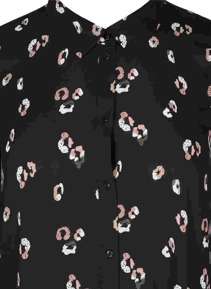 Langermet midikjole med mønster, Black w. Flower, Packshot image number 2