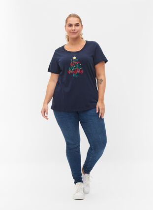 T-skjorte med julemotiv i bomull, Navy Blazer Text, Model image number 3
