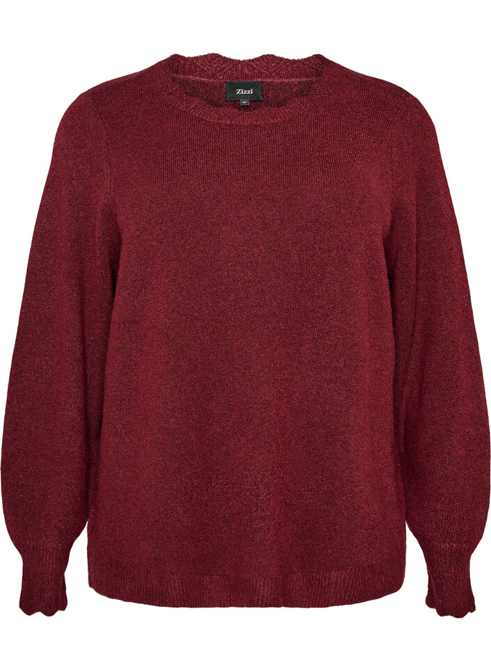 Strikkebluse med b&oslash;lgete kanter, R&oslash;d, Packshot image number 0