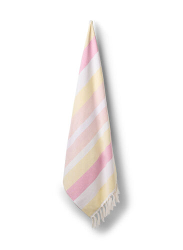Stripete hammam håndkle med frynser, Pale Banana Comb, Packshot image number 0