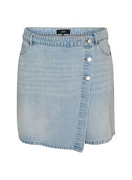 Denimskorts med omslagseffekt og h&oslash;y midje, Bl&aring;