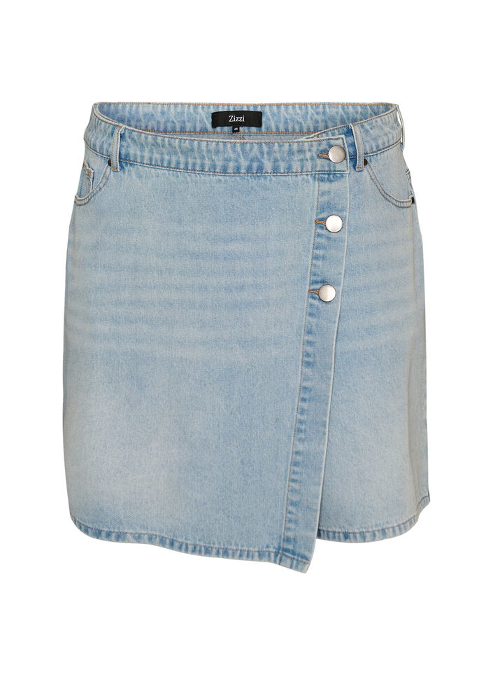 Denimskorts med omslagseffekt og h&oslash;y midje, Bl&aring;, Packshot image number 0