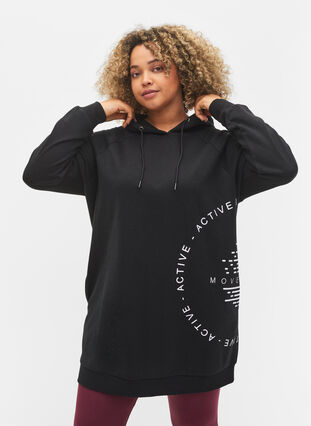 Lang hettegenser med tekst foran, Black w. Logo Print, Model image number 0