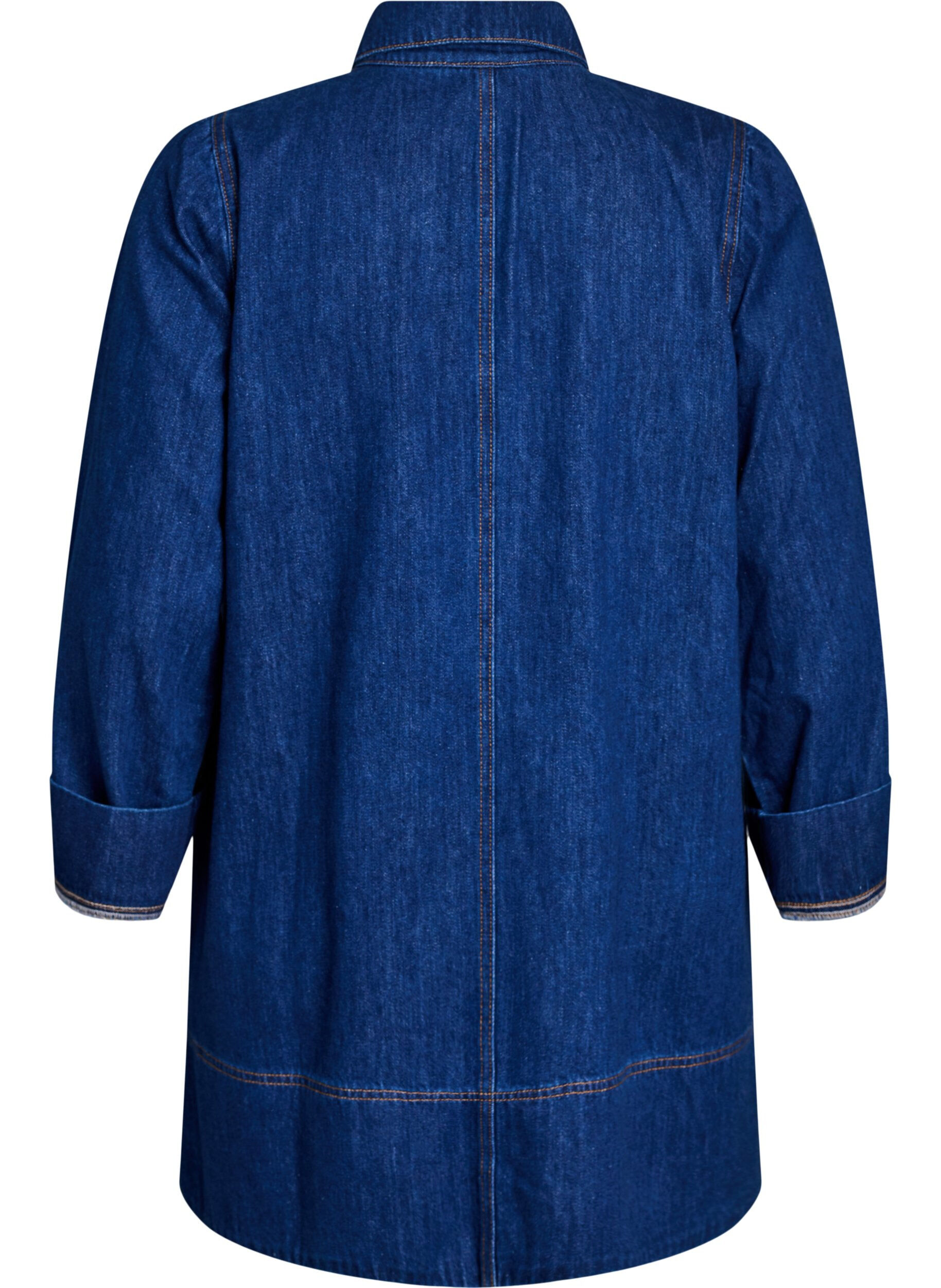 Zizzi Kort denimkjole med krage og knappelukking, Bl&aring;, Packshot image number 1