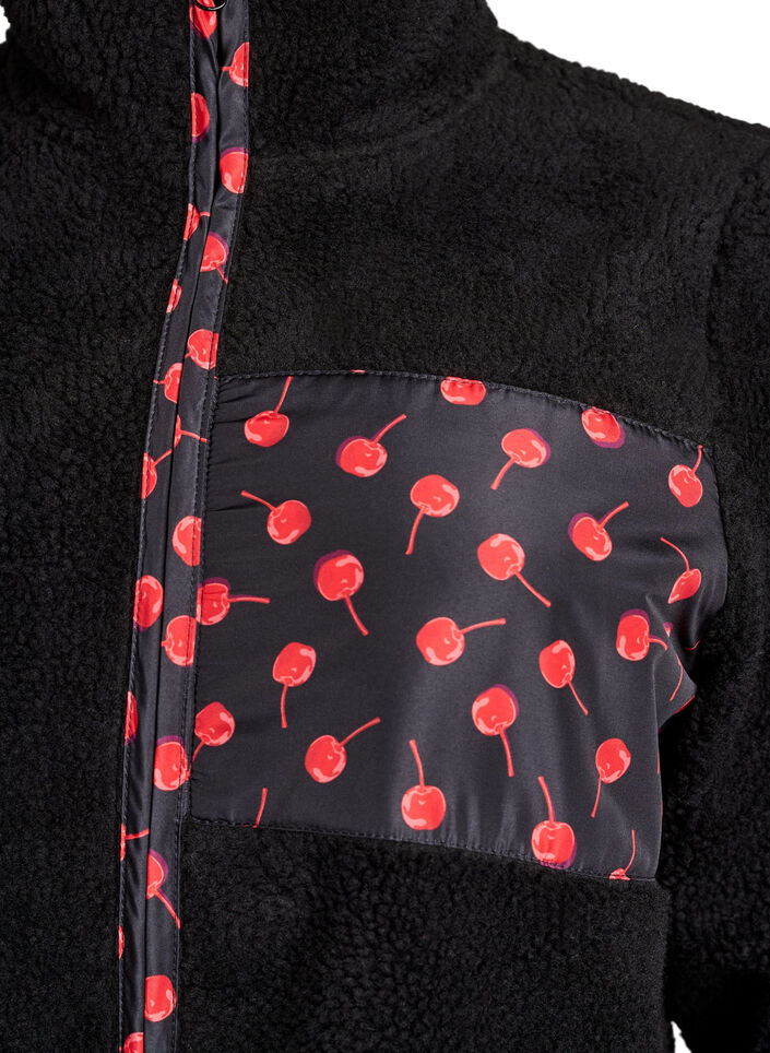 Teddy-fleece jakke med kirsebærdetaljer, Svart, Packshot image number 2