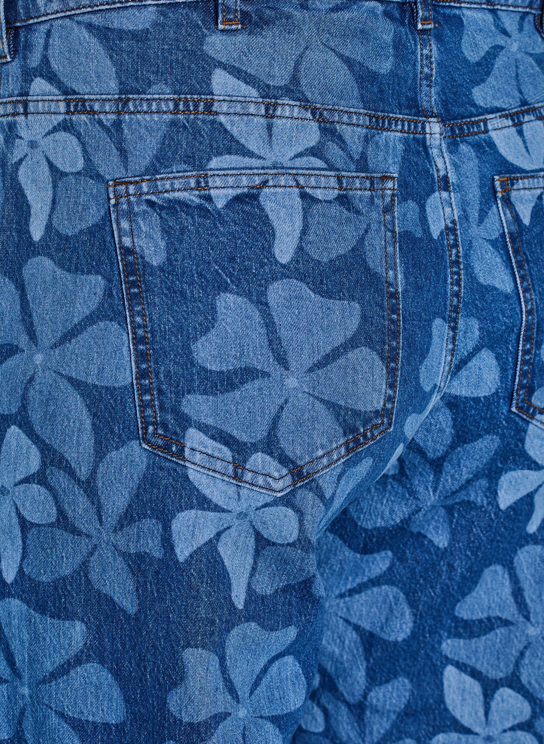 Zizzi Myra jeans i blomstrete denim med Wide fit, Bl&aring;, Packshot image number 3