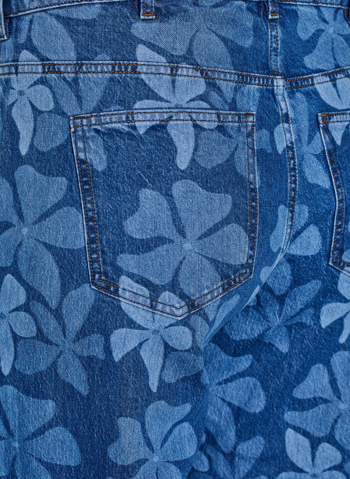 Myra jeans i blomstrete denim med Wide fit, Bl&aring;, Packshot image number 3