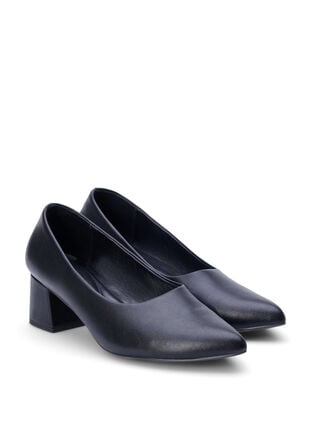 Zizzi Wide fit - Pumps i skinn med spiss tå, Black, Packshot image number 1