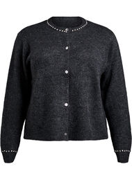 Cardigan med rhinesteiner og dekorative knapper, Grå