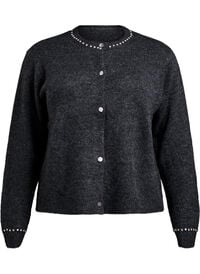 Cardigan med rhinesteiner og dekorative knapper, Grå Cardigan med rhinesteiner og dekorative knapper