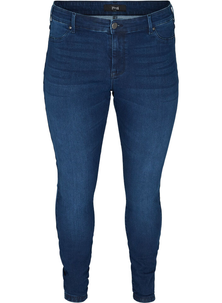 Jeggings i bomullsmiks, Dark blue denim, Packshot image number 0