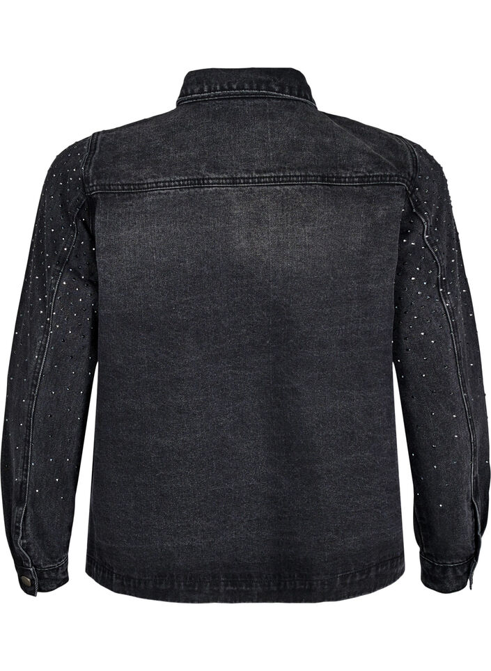 Denimjakke med rhinesteiner og store frontlommer, Grey Denim, Packshot