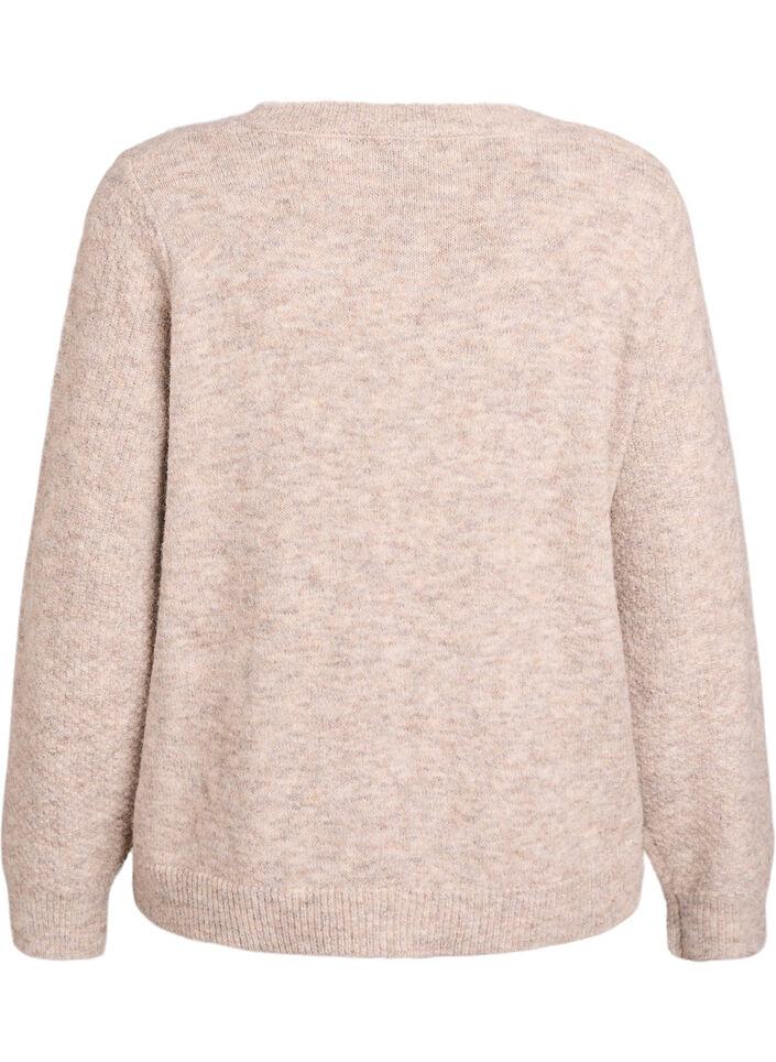 Cardigan med sl&oslash;yfeknapper og hullm&oslash;nster, Beige, Packshot image number 1