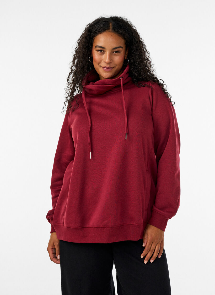 Genser med h&oslash;y hals og lommer, R&oslash;d, Model image number 0