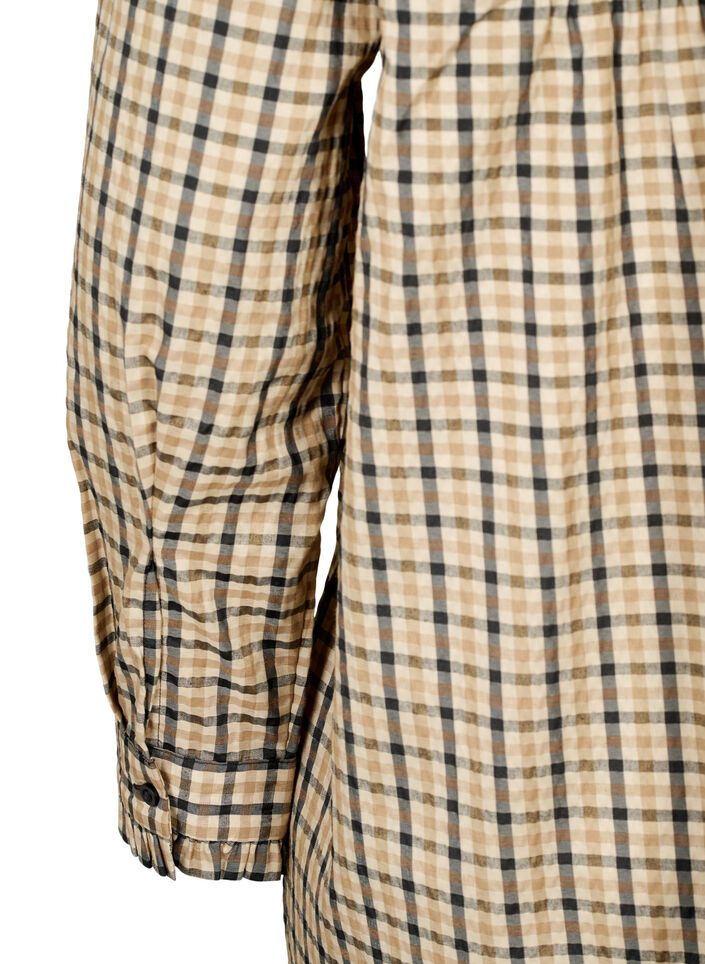 Rutete skjortebluse med volanger, Brown Check Rutete skjortebluse med volanger, Brown Check, Packshot