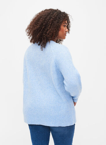Melert strikkegenser med perleknapper, Light Blue Mel., Model image number 1