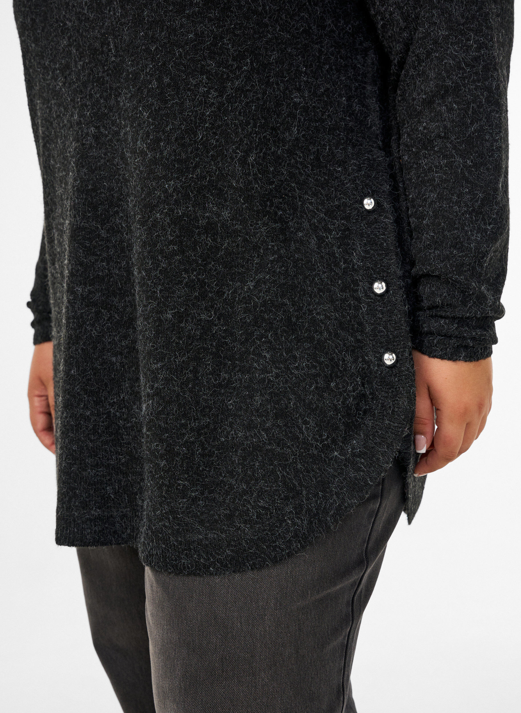 ZizziLang strikkebluse med kuleknapper, Gr&aring;, Model image number 3