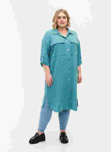 Lang skjortejakke med knappelukking, Brittany Blue, Model image number 2