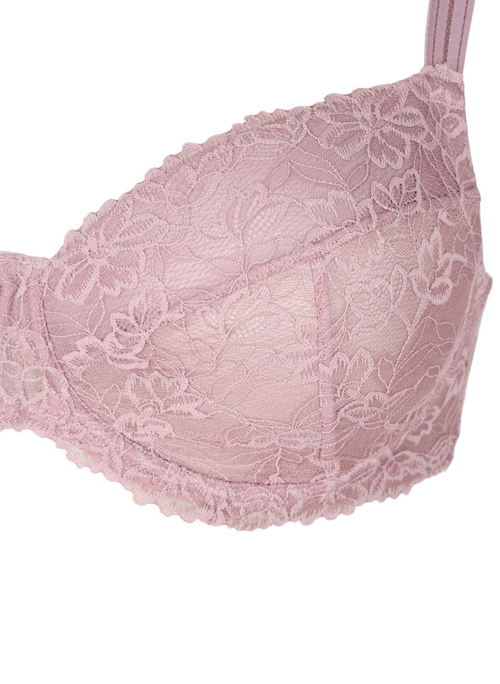 Heldekkende BH i mesh med blonder, Rosa, Packshot image number 2