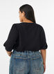 Kortermet strikkebluse med pointellem&oslash;nster, Svart, Model image number 2