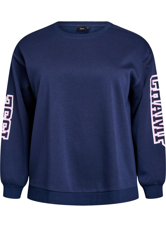 Genser med statement-trykk på ermene og ryggen, Navy Blazer, Packshot