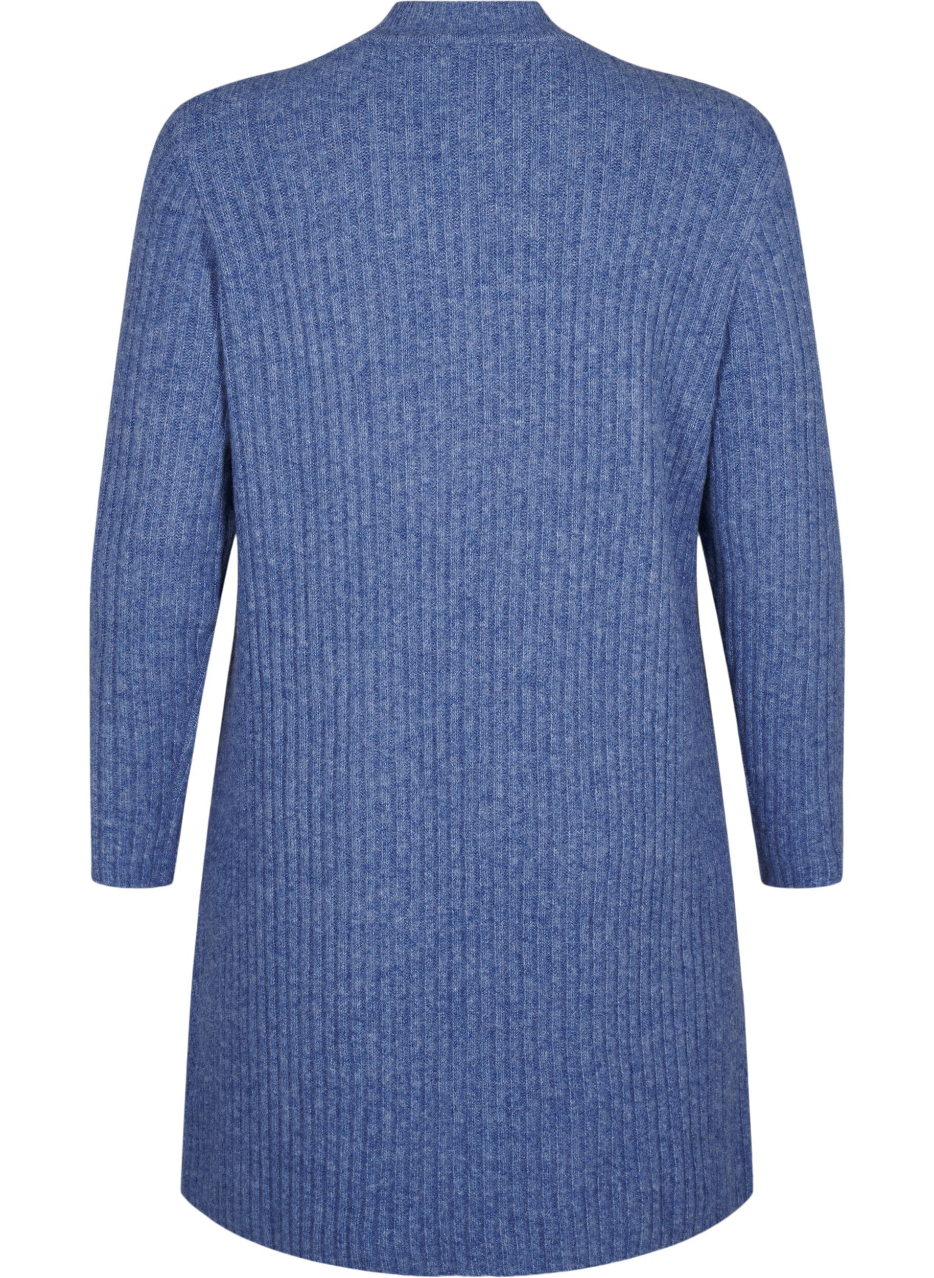 Zizzi Kort ribbestrikket kjole med rund hals, Grey Blue Mel., Packshot image number 1