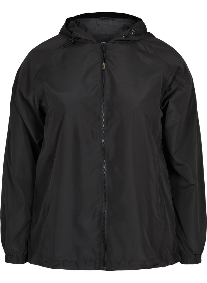 Justerbar kort jakke med hette, Black, Packshot image number 0