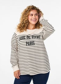 Genser med striper og teksttrykk, Beige Genser med striper og teksttrykk, Beige, Model