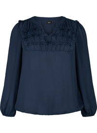 Langarmet bluse med fransede detaljer