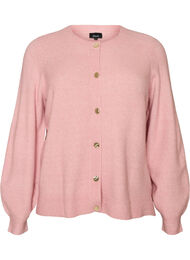 Cardigan i myk strikk med gullfargede knapper, Rosa
