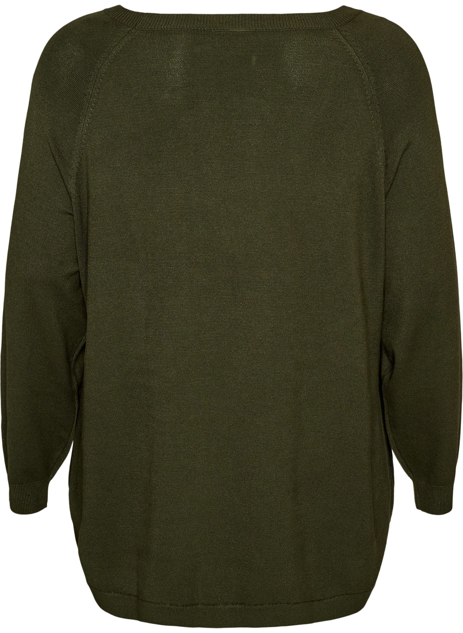 ZizziStrikkebluse med knapper p&aring; siden, Gr&oslash;nn, Packshot image number 1