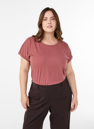 Zizzi Kortermet t-skjorte i en bomullsblanding, Rosa, Model image number 0