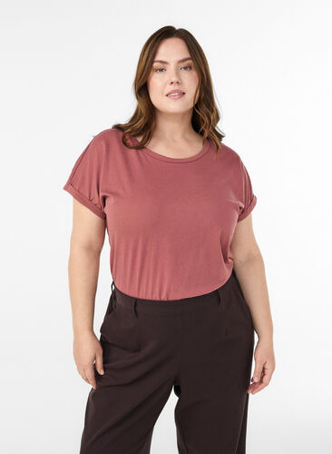 Zizzi Kortermet t-skjorte i en bomullsblanding, Rosa, Model image number 0