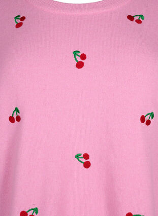 3/4-ermet strikket bluse med kirsebær, B.Pink/Wh.Mel/Cherry, Packshot image number 2