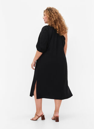 One-shoulder kjole av viskose, Black, Model image number 1