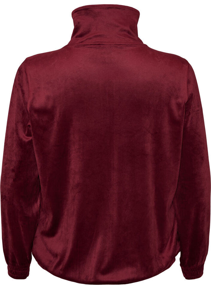 Myk velourcardigan med glidel&aring;s og h&oslash;y krage, R&oslash;d, Packshot image number 1